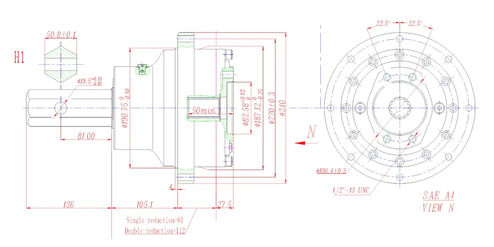 Gearbox Planetary-Wheel Drives-Model 4 Shaft Output Drives Planetary Gearbox-draft1